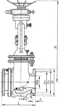 DKZ941-10-100Y/H型鋼制真空電動閘閥外形結(jié)構(gòu)尺寸圖
