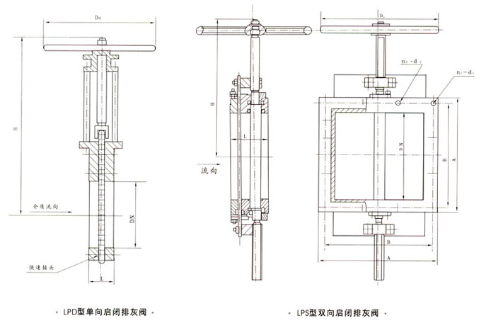 LPD/S單(雙)向啟閉排灰閥外形結(jié)構(gòu)尺寸圖