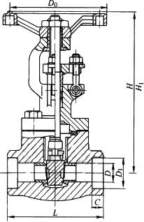 Z61H/Y/W型鑄鋼承插焊楔式閘閥PN100~PN160外形結構尺寸圖