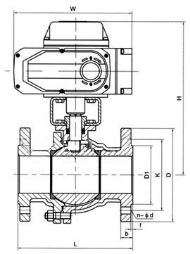 Q941F電動法蘭調(diào)節(jié)球閥PN16~PN40外形結(jié)構(gòu)尺寸圖
