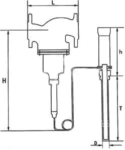 V230W型自力式溫度調節閥PN16~PN40外形結構尺寸圖