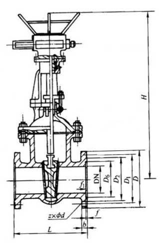 Z941W型PN16~PN200不銹鋼電動楔式閘閥外形尺寸圖