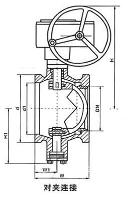VQ370F、VQ370H、VQ370Y蝸輪對夾式V型球閥主要外形連接尺寸圖