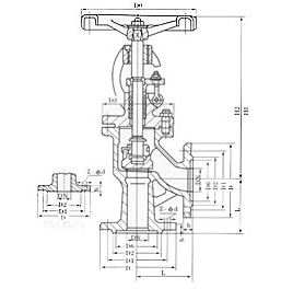 J44W-16P J44W-16R J44W-16L J44W-16RL不銹鋼角式截止閥主要外形及連接尺寸圖