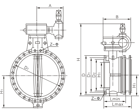 GD341X、GD342X、GD343H網(wǎng)管法蘭蝶閥外形結(jié)構(gòu)連接尺寸